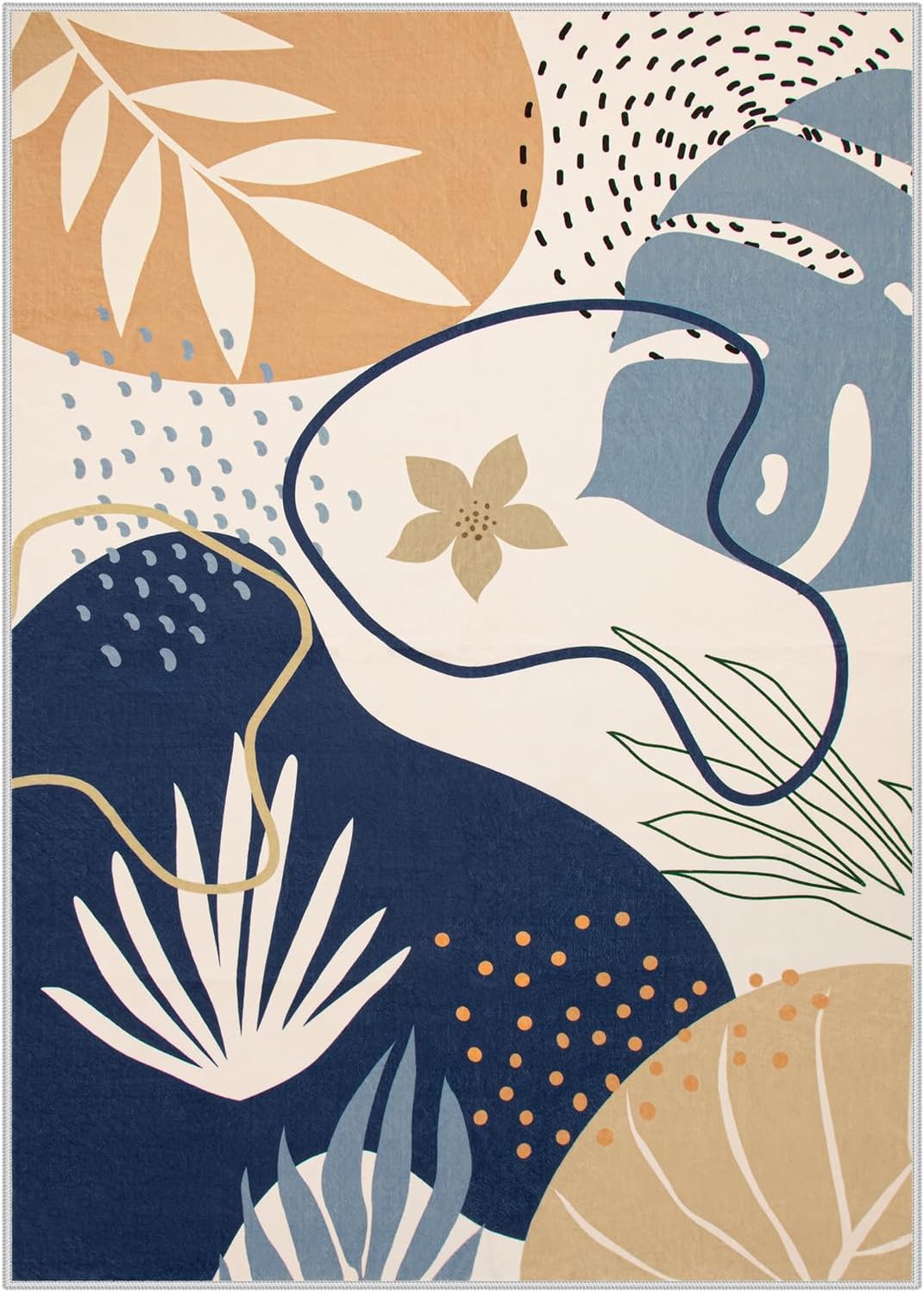 Lahome Rug for Living Room - 5x7 Area Rug Washable Non-Slip Bedroom Carpet Ultra-Thin Throw Cute Soft Kids Nursery Rug, Boho Botanical Print Stain Resistant Indoor Rugs for Dorm Entryway Office