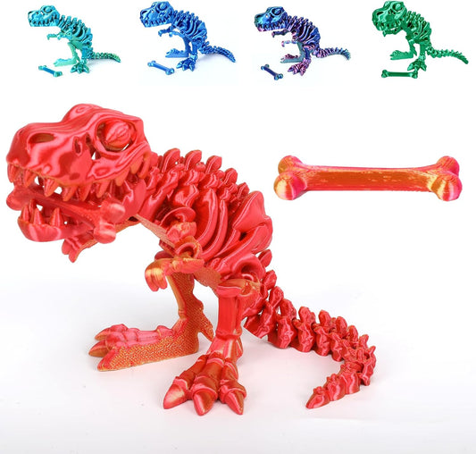 3D Printed Dinosaur Bones Tyrannosaurus Rex Skeleton with Movable Joints, 3D Model Skull T-Rex, Flexible Articulated Dinosaur Fidget Toys Adults for Autism/ADHD