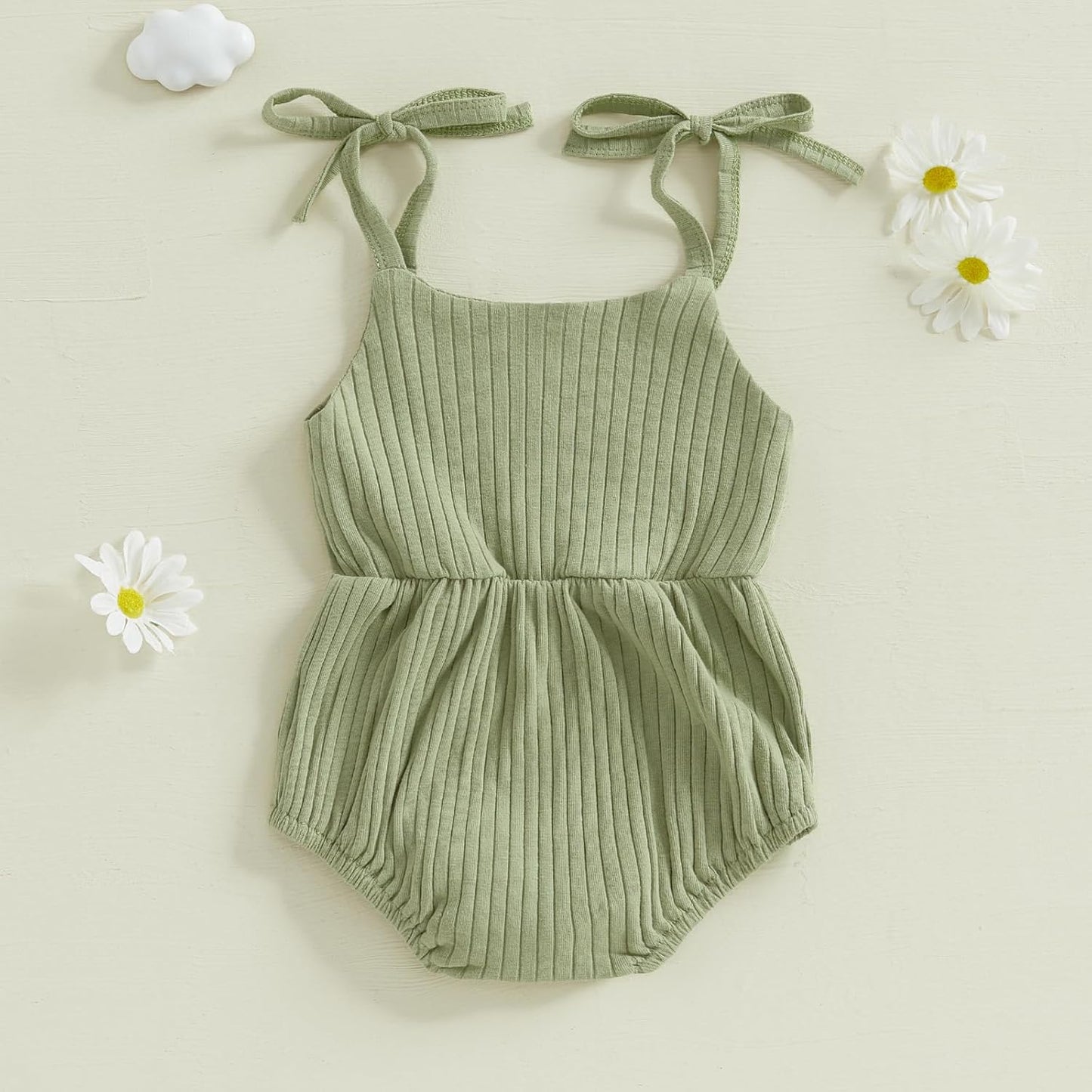Newborn Infant Baby Girl Romper Ribbed Knit Sleeveless Spaghetti Strap One Piece Jumpsuit Bodysuit Summer Clothes