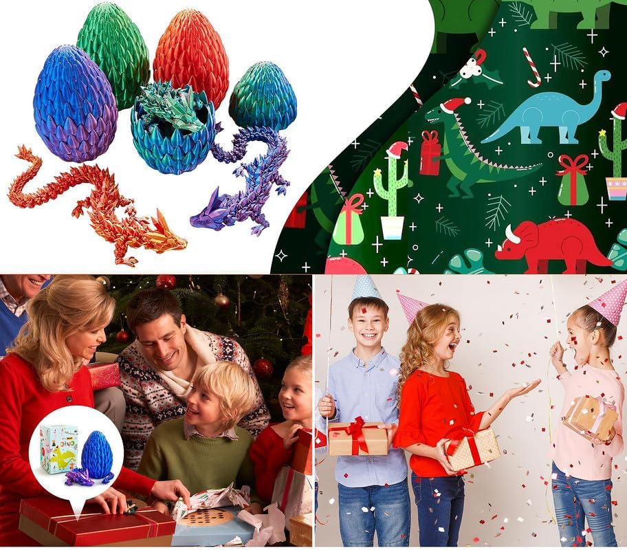 3D Printed Dragon Egg, 12'' Mystery Crystal Dragon Egg Fidget Toys Full Articulated Dragon Home Office Decor Executive Desk Toys for Autism/ADHD