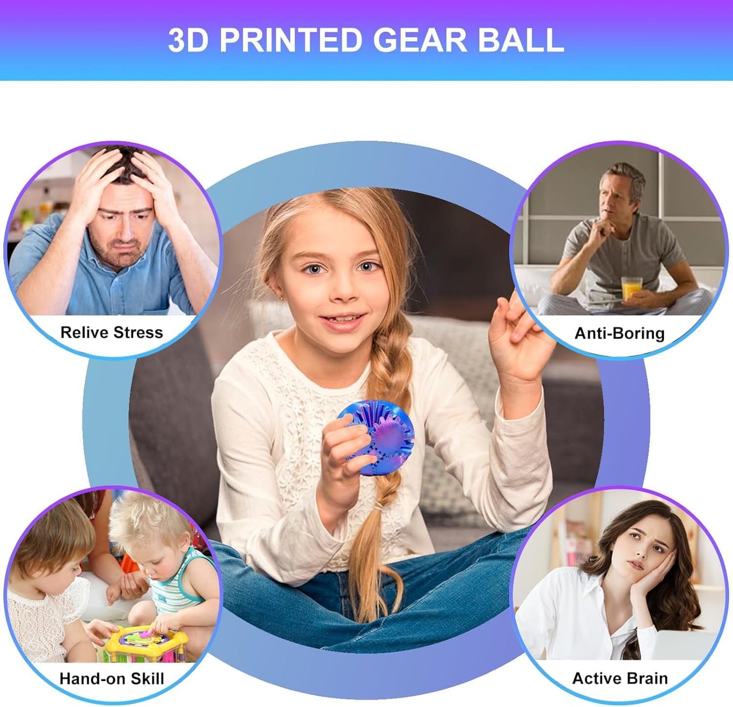 3D Printed Gear Ball Spin Ball Cube Fidget Toy Gear Sphere Gear Ball Fidget Toy Relieving Stress & Anxiety Fidget Ball Desk Toy Stress Ball Gear Toy for Stress (Blue-Green, 10*10cm)