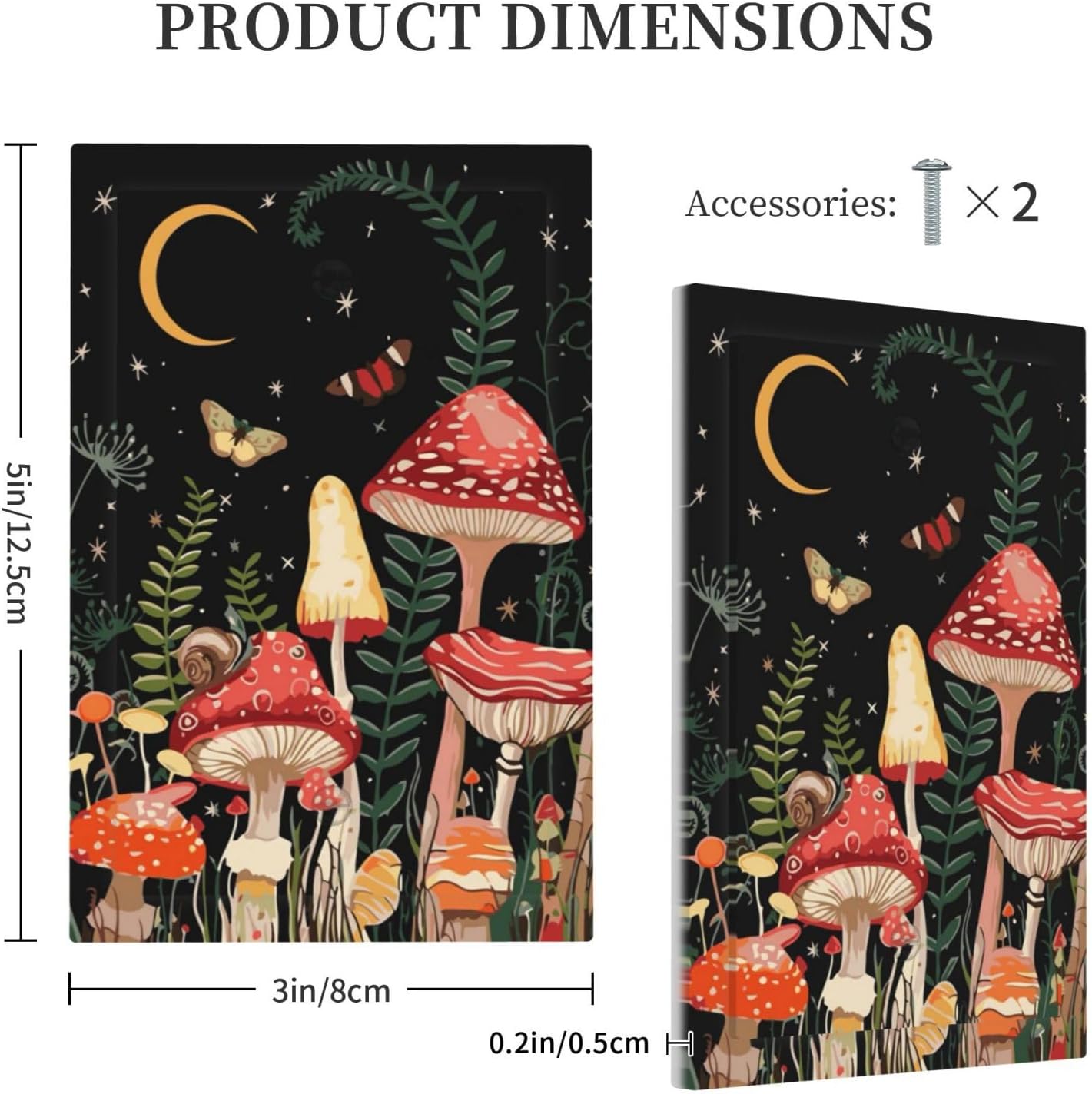 Moon Star Red Mushroom Forest Butterfly Green Plant Light Switch Cover Plate 1 Gang No Device Blank Electrical Wall Plates Faceplate Decorative Switch Plate for Kids Room Home Decor