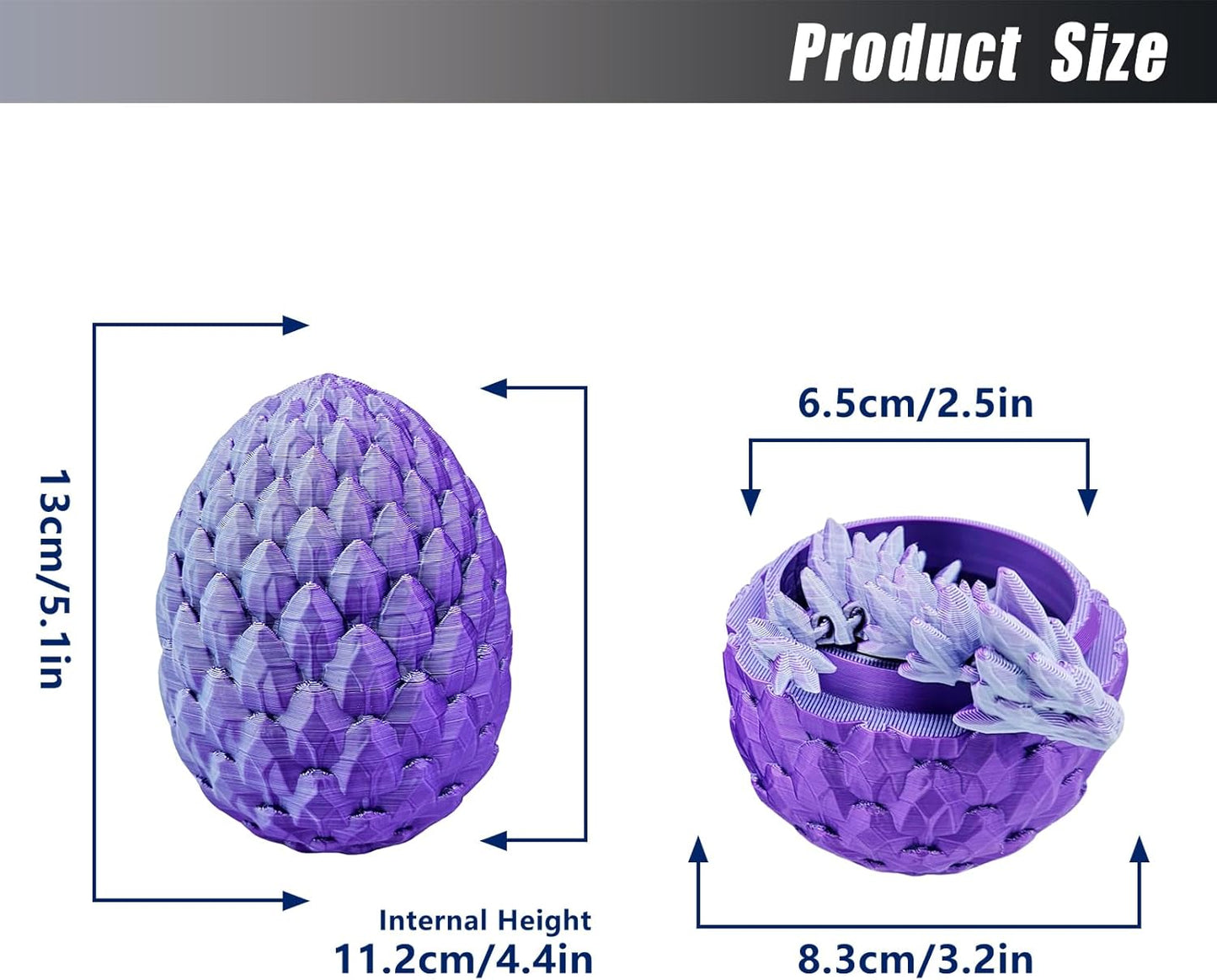 Easter Dragon Eggs 3D Printed Dragon Egg with Dragon Inside Articulated Crystal Dragon Fidget Toy Mystery Easter Suprise Home Office Decor Executive Desk Toys