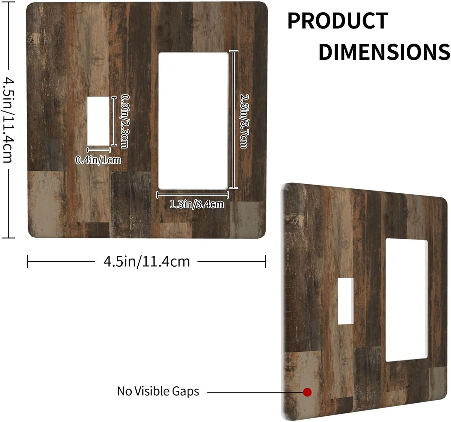 Rustic Brown Wood Grain Dark Oak Outlet Covers 1 Toggle 1 Rocker Combination Decorative Wall Plate Electrical Switch Plates Light Switch Cover Plate for Farmhouse Home Decor