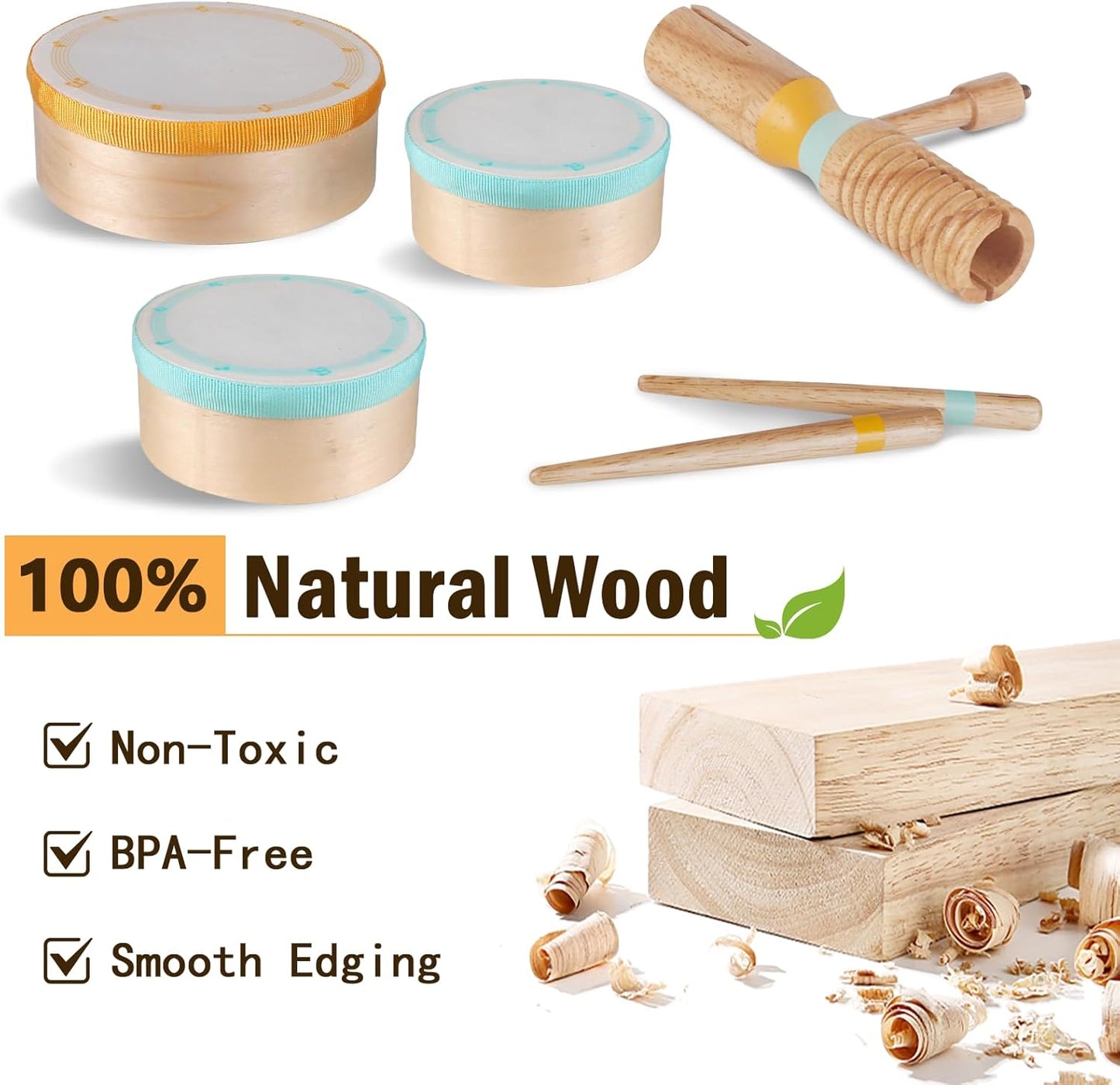 Toddlers Drum Set Toys for Toddlers 1-3,Baby Drum with Xylophone,Musical Instruments Toy, Kids Wooden Montessori Toys Birthday Gift for Boys Girls