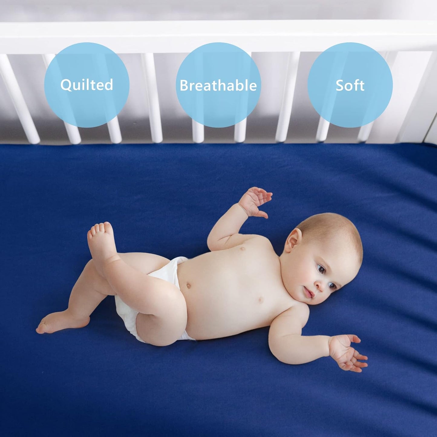 TILLYOU Baby Crib Sheets for Boys Girls, Super Soft Toddler Bed Sheets, 2 Pack Sheets for Standard Crib Mattress 28x52in, Navy and Stone Blue