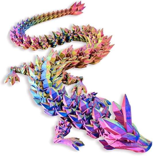 3D Printed Dragon Fidget Toy, Full Articulated Dragon Crystal Dragon, Home Office Decor Executive Desk Toys, Fidget Toys for ADHD (Color 1)