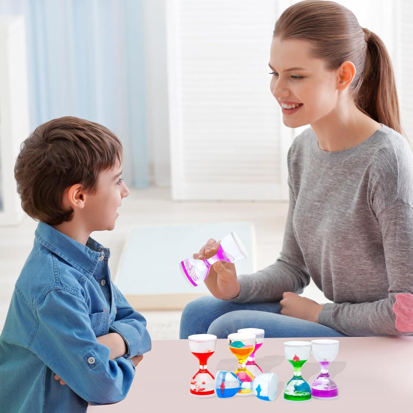 Liquid Motion Timers for Kids, Set of 3, Sensory Bubble Toys for Toddlers (Purple)