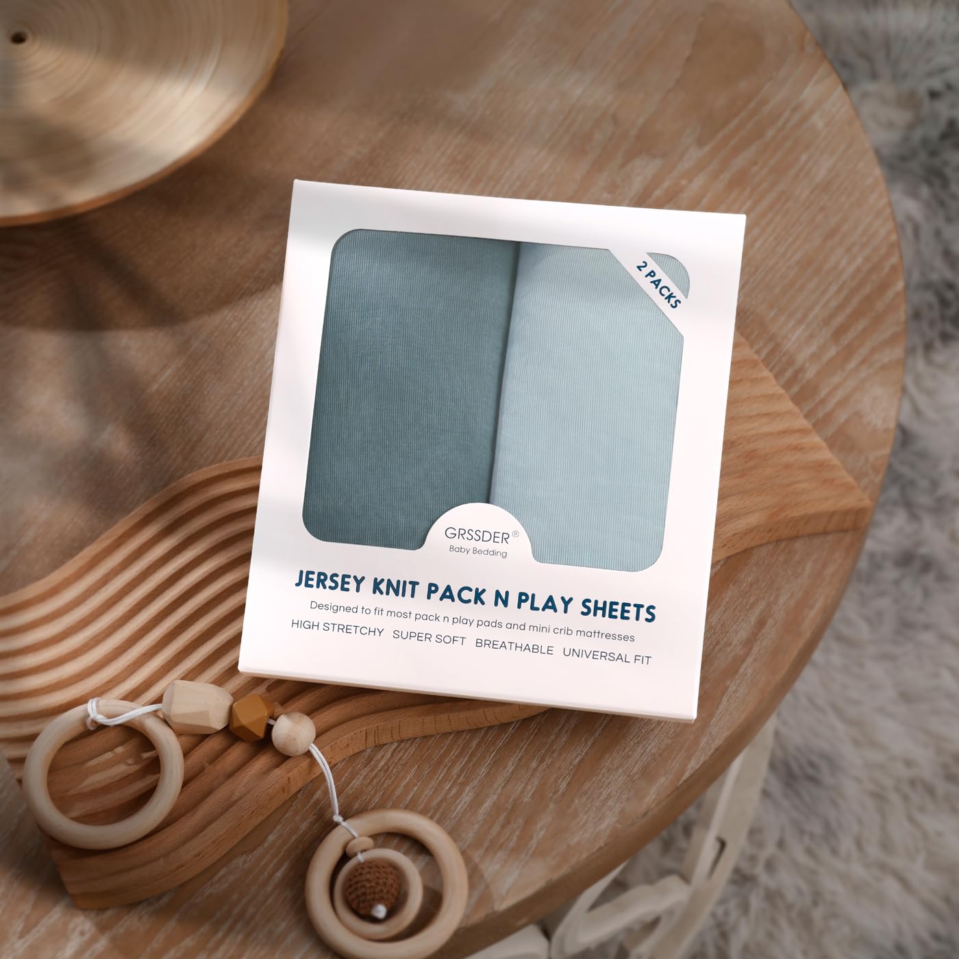 GRSSDER Mini Crib Sheets Fitted, Pack and Play Sheets 2 Pack, Ultra Soft Stretchy Pack N Play Sheets, Universal Fit for Playard Mattress, Jersey Crib Sheets Neutral for Boys and Girls, Blue