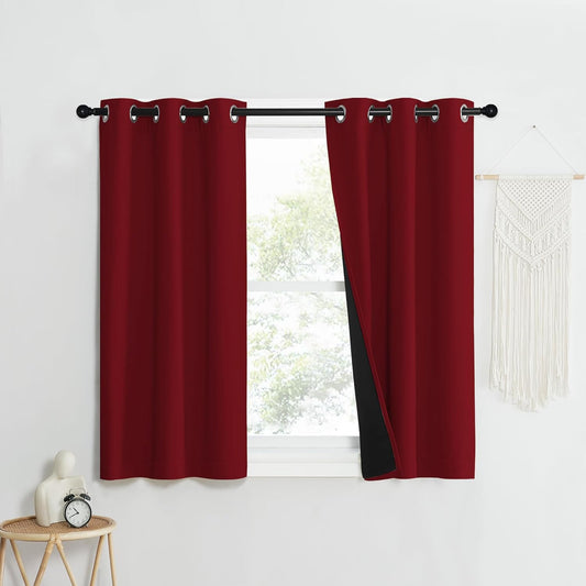 NICETOWN 100% Blackout Curtains with Black Liner Backing, Thermal Insulated Curtains for Living Room, Noise Reducing Drapes for Christmas, Burgundy Red, 37" x 50" Per Panel, Set of 2