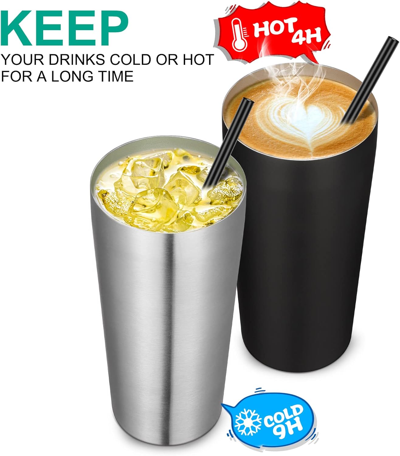 VEGOND 20oz Tumbler Bulk with Lid and Straw 1 Pack, Stainless Steel Vacuum Insulated Tumbler, Double Wall Coffee Cup Travel Mug, Black