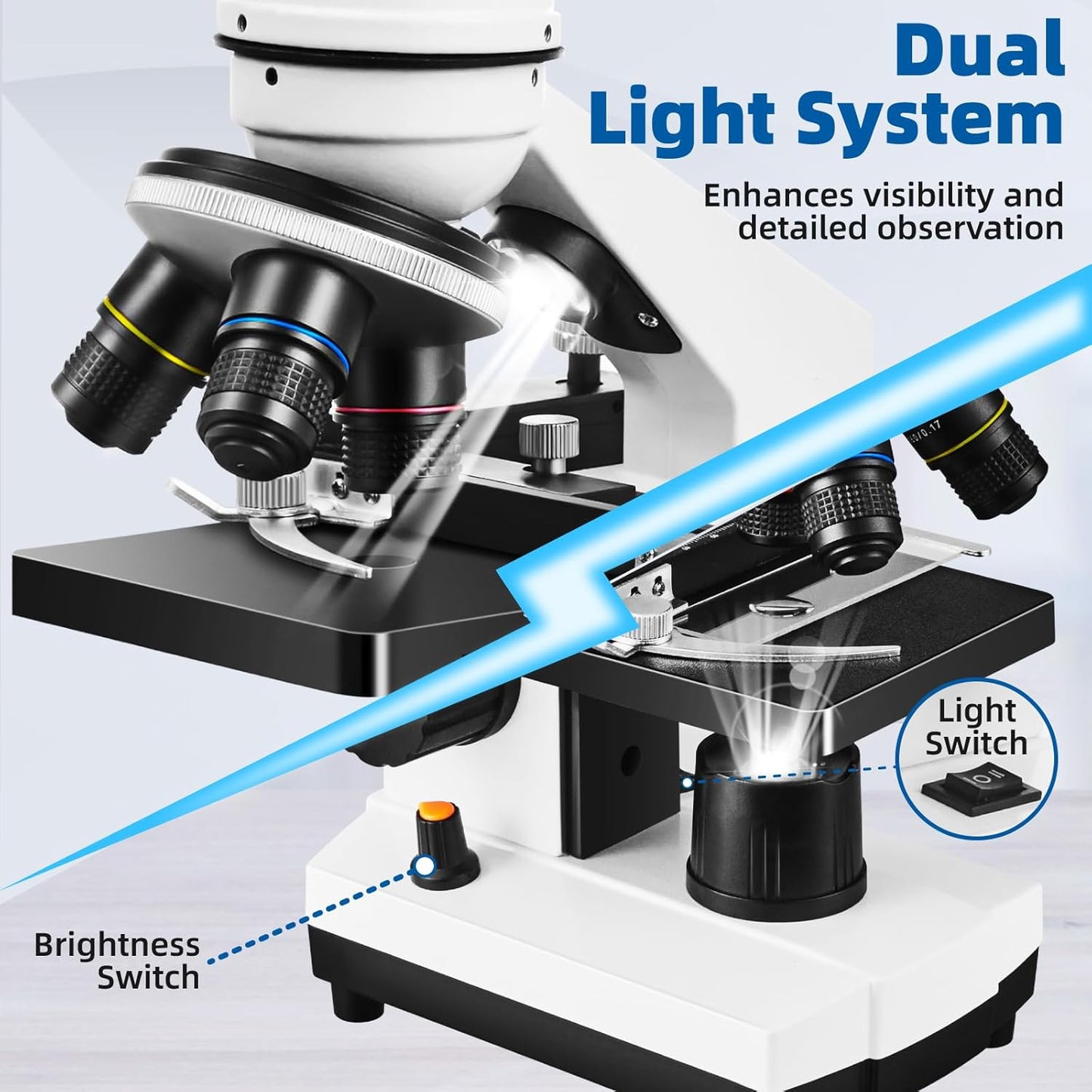 Microscope for Adults Kids,40X-2000X Monocular Microscope Kit for Home School Lab, 2 LED Lights & 5 Colors Kids Microscope with Phone Holder,10 Specimen Slides,20 Slides,100 Coverslips, Bag