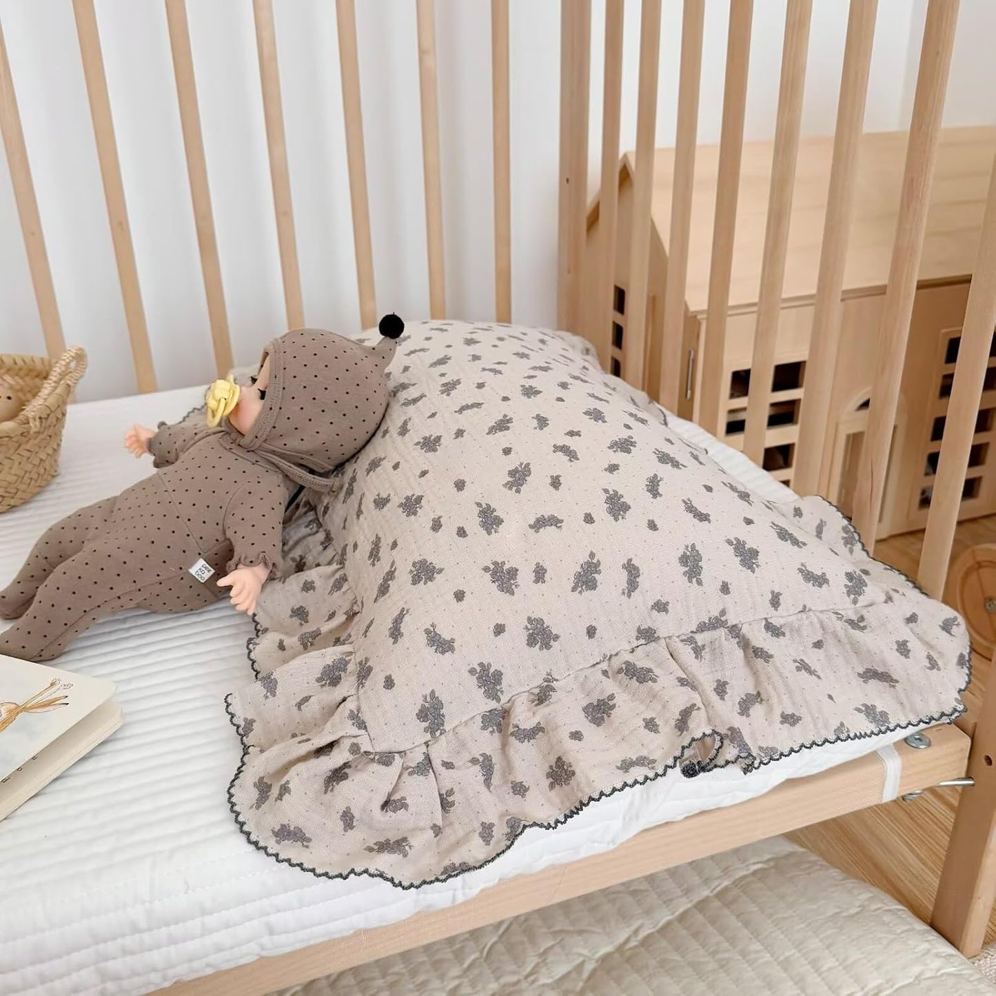 BuLuTu Blue Orchid Flower with Dots Design Kids Pillow Case Standard Size, 20"x26", 1 pc, Soft Breathable Cotton Muslin Pillowcase Durable Pillow Cover for Children Bed, All Seasons