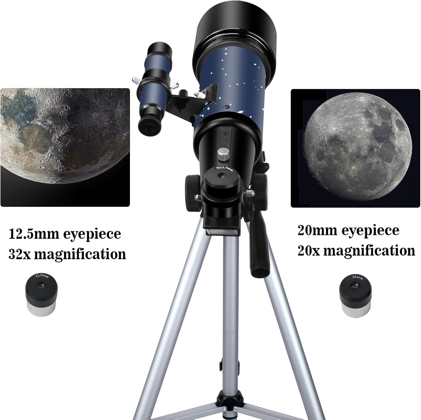 Telescopes, Telescope for Kids and Adults Beginners, 70mm Aperture 400mm Focus Length Refractor Travel Telescope with AZ Mount for Observe The Moon and Landscape (Blue)