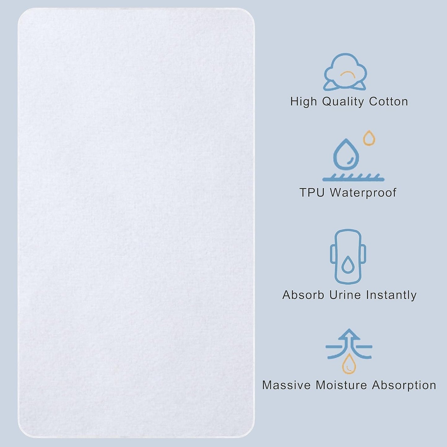 Flannel Crib Protector Pad，100％ Waterproof Mattress Protector Pad, One Size, 27" X 39", 2Pack