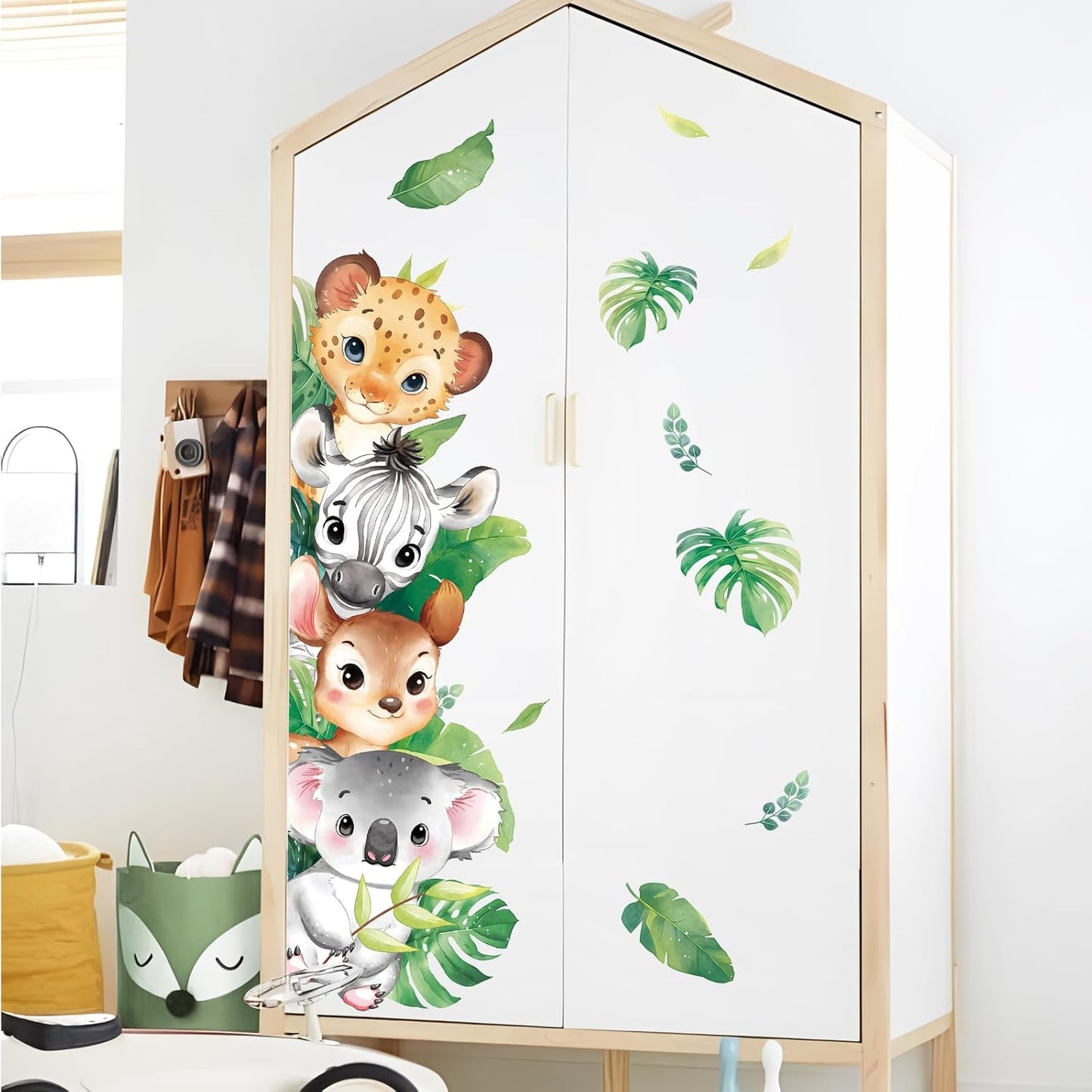 Tanlaby Jungle Animals Wall Stickers Woodland Animal Wall Decals Leopard Deer Zebra Safari Peel and Stick Art Decor for Baby Nursery Kids Bedroom Playroom Daycare Kindergarten