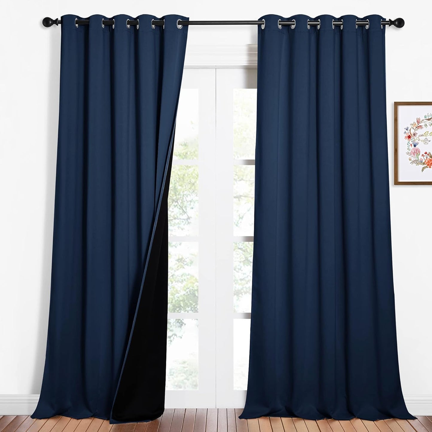NICETOWN 100% Blackout Blinds, Laundry Room Decor Window Treatment Curtains, Thermal Insulated Energy Smart Drapes and Draperies for Villa, Hall and Studio, Navy Blue, Set of 2, 62 inches x 95 inches