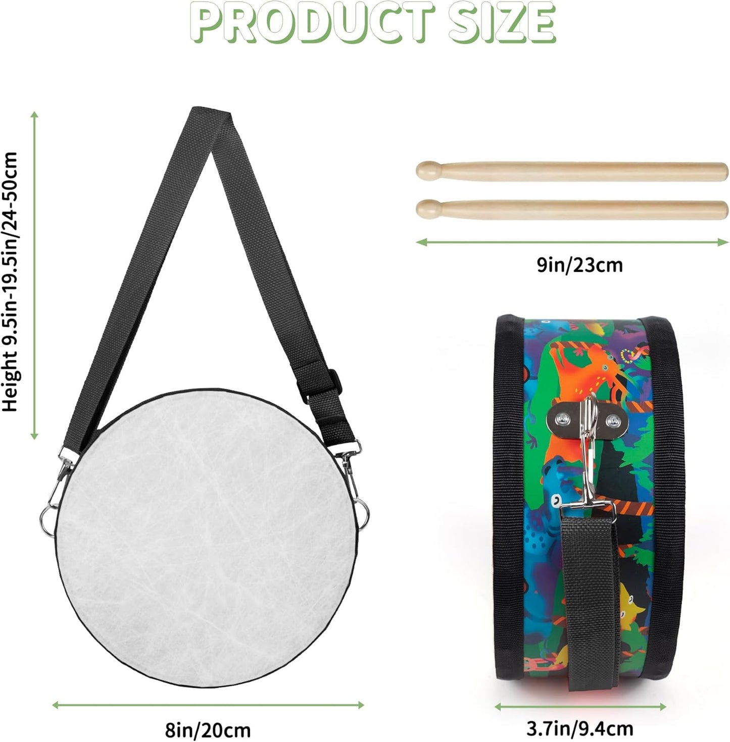 Kids Drum Set with Adjustable Strap: Toddler Musical Instrument for Ages 3-5, Wearable Drum Kit with Drumsticks, Educational Percussion Toy for Rhythm Music Development (Black)