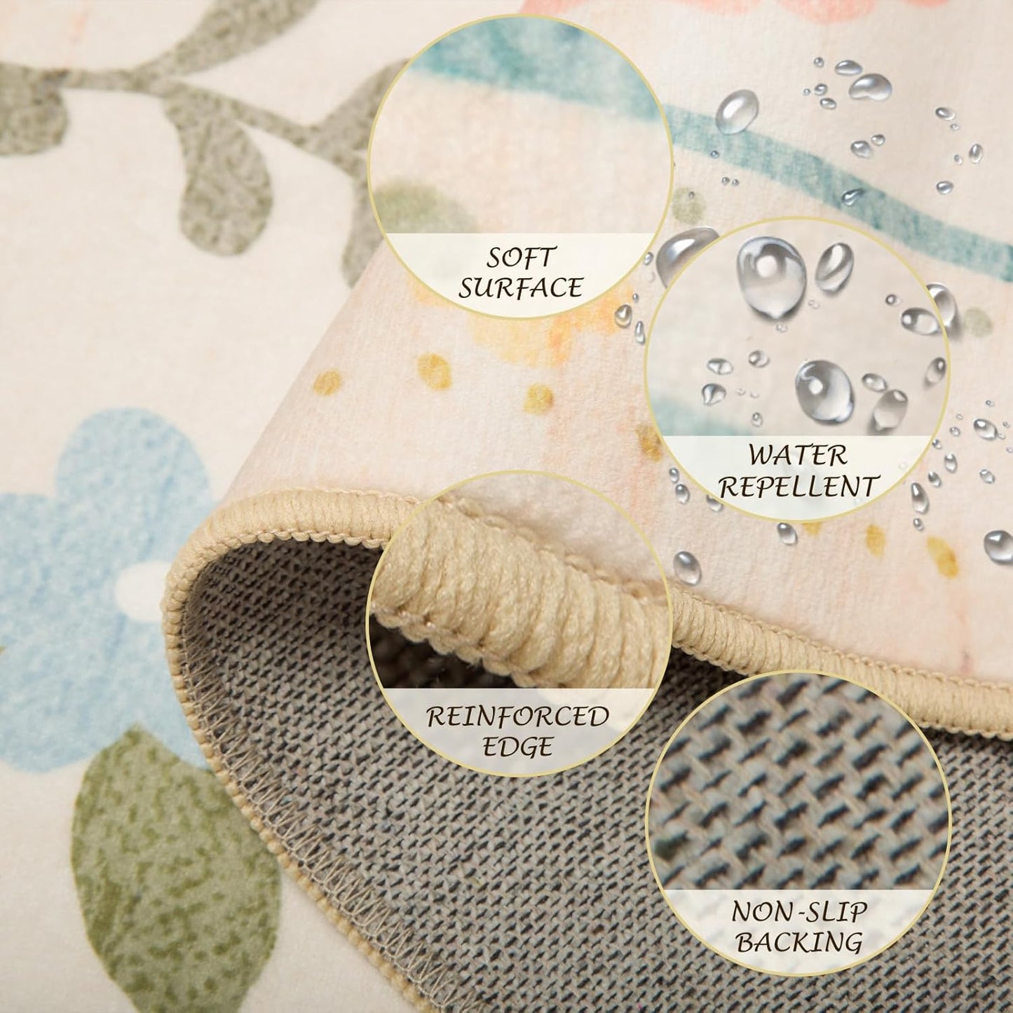 Floral 2x3 Area Rug Machine Washable Soft Print Boho Carpet Non Slip Doormat Low Pile Flower Area Rugs for Living Room Bedroom Nursery Kitchen Dining Room Indoor-Beige/White/Orange