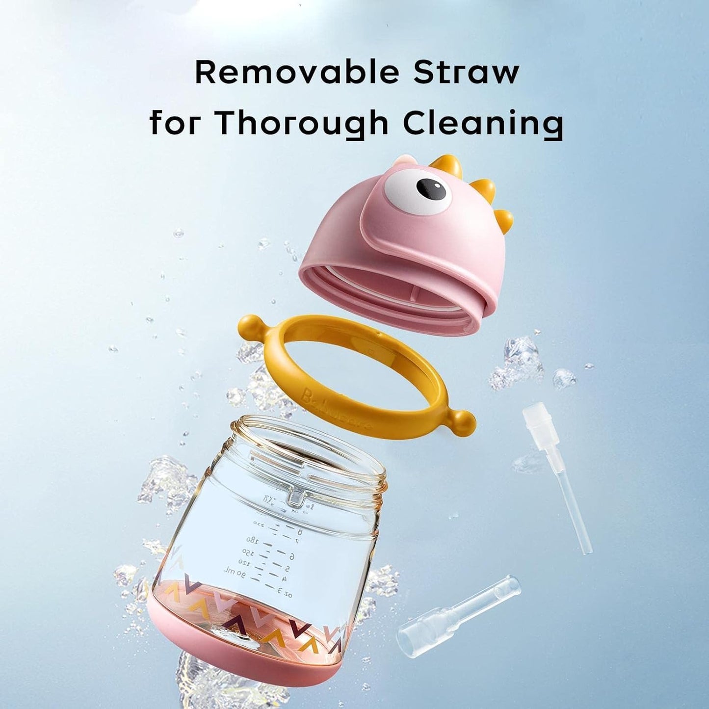 bc babycare Straw Sippy Cups for Toddler, No Spill Sippy Cups for Baby 1+ Year Old, Transition Weighted Sippy Cup with Straw and Strap, 10oz/300ml, Pink