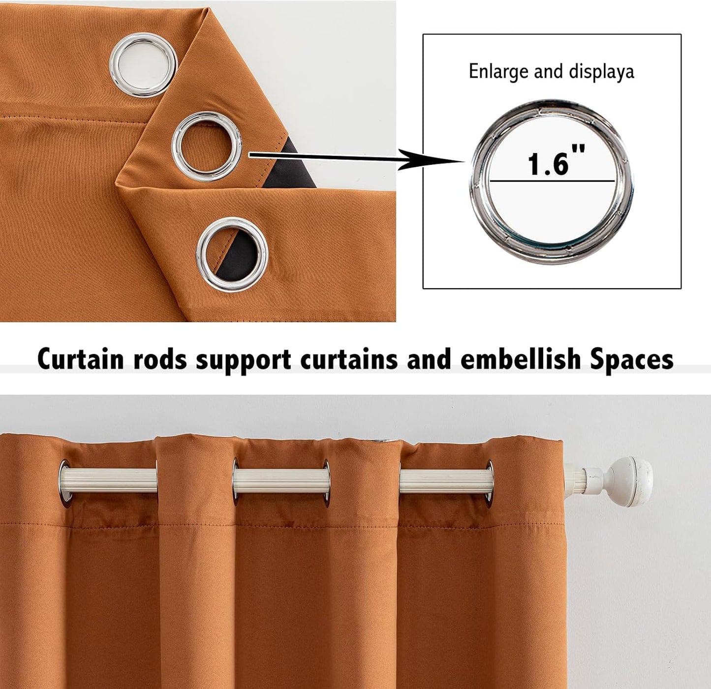Anytime 100% Blackout Curtain Set, Thermal Insulated & Energy Efficiency Window Draperies for Guest Room, Full Shading Panels for Shift Worker and Light Sleepers（Orange, 2 Panels, 42W x 45L）