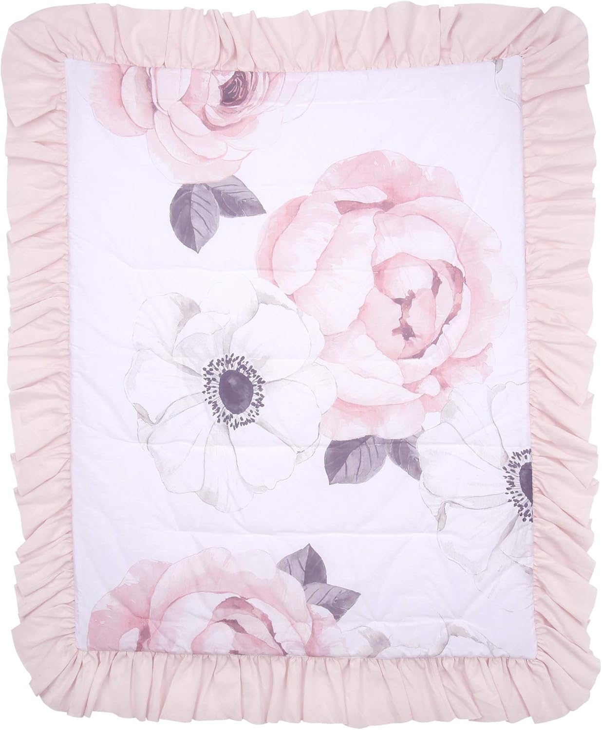 Lambs & Ivy Floral Garden Watercolor/Pink Linen 5-Piece Baby Crib Bedding Set