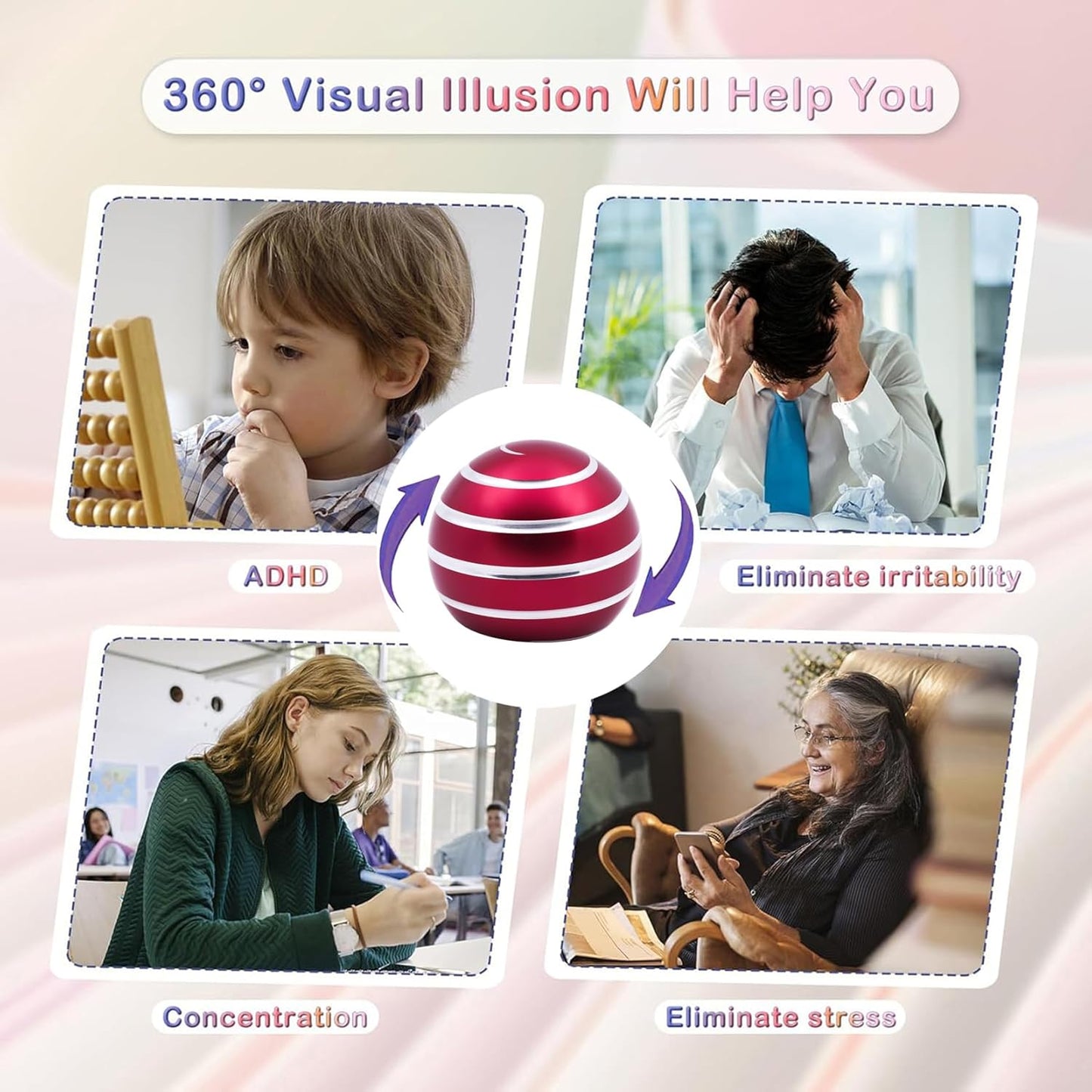 Desk-Toys for Fidget Kinetic-Cool-Gadgets: Cool-Stuff for Kid Children Teen Adult, Optical-Illusion Toy for Office School Home Women Men Christmas Stress-Relief-Gifts 180 Seconds Spinning