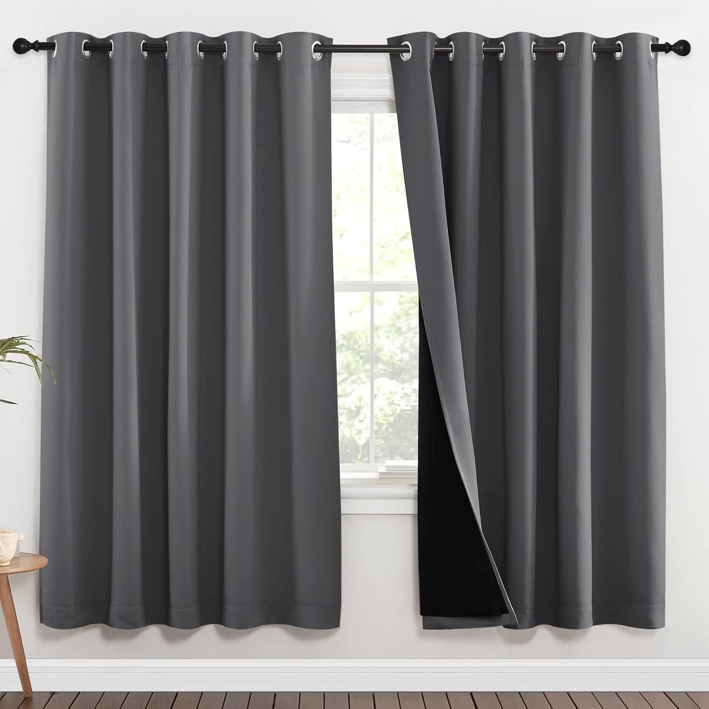 NICETOWN Grey Full Shade Curtain Panels, Pair of Energy Smart & Noise Blocking Out Blackout Drapes for Dining Room Window, Thermal Insulated Guest Room Lined Window Dressing(Gray, 70 x 72 inch)
