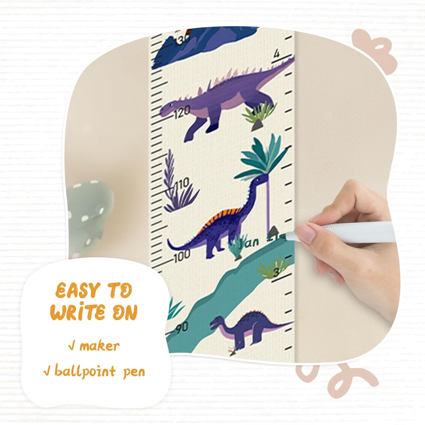 Customize Name Canvas Growth Chart for Kids, Dinosaur Unisex Kids Room Wall Decor, Measuring Height Chart, Wall Tape with Height Chart for Kids, Foldable Height Tracker, Lightweight