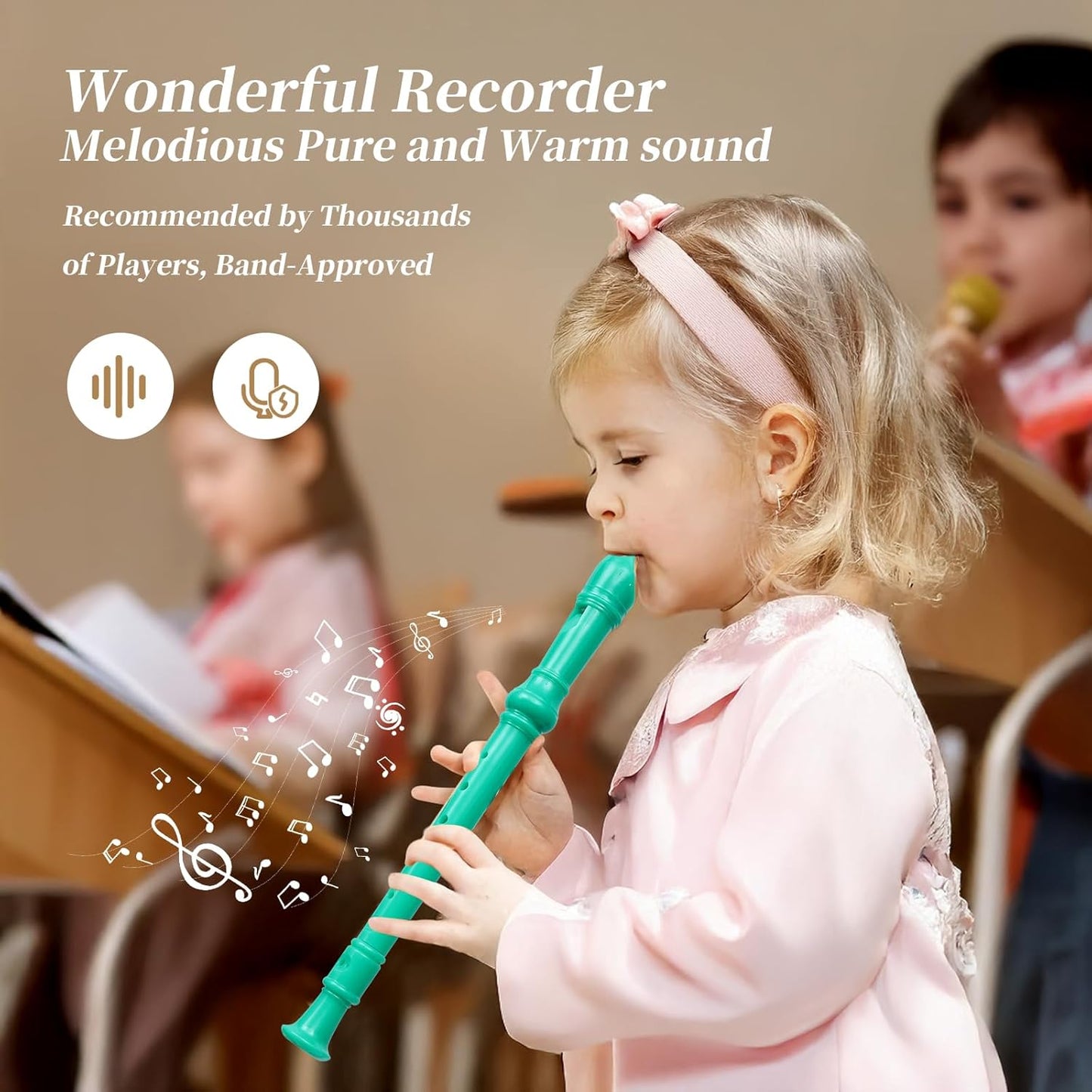 Soprano Recorder Instrument for Kids Beginners Student German Fingering C Key Recorder Instrument 3 Piece with Cleaning Rod and Bag Fingering Chart (bright green)