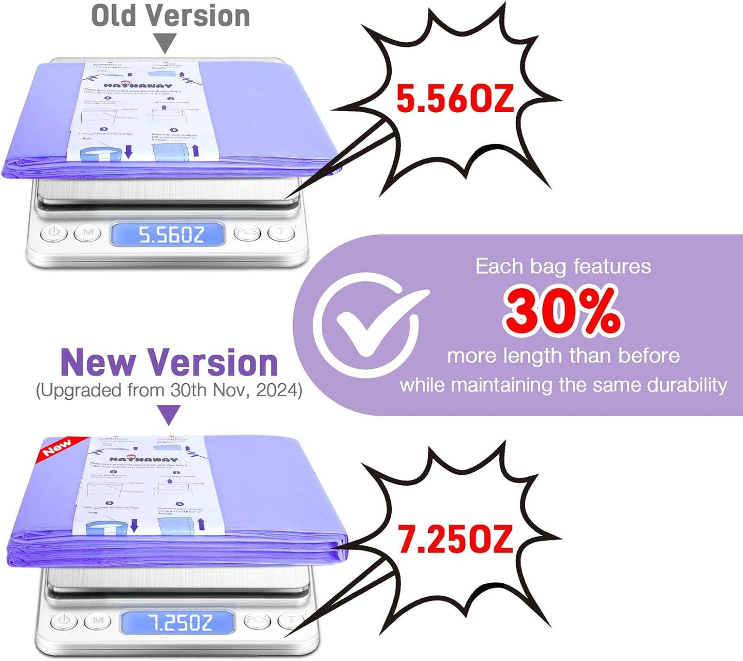 Diaper Pail Refill Bags Compatible With Dekor Plus Diaper Pail, Extra 30% Length, Lavender Scent, 8 Pack