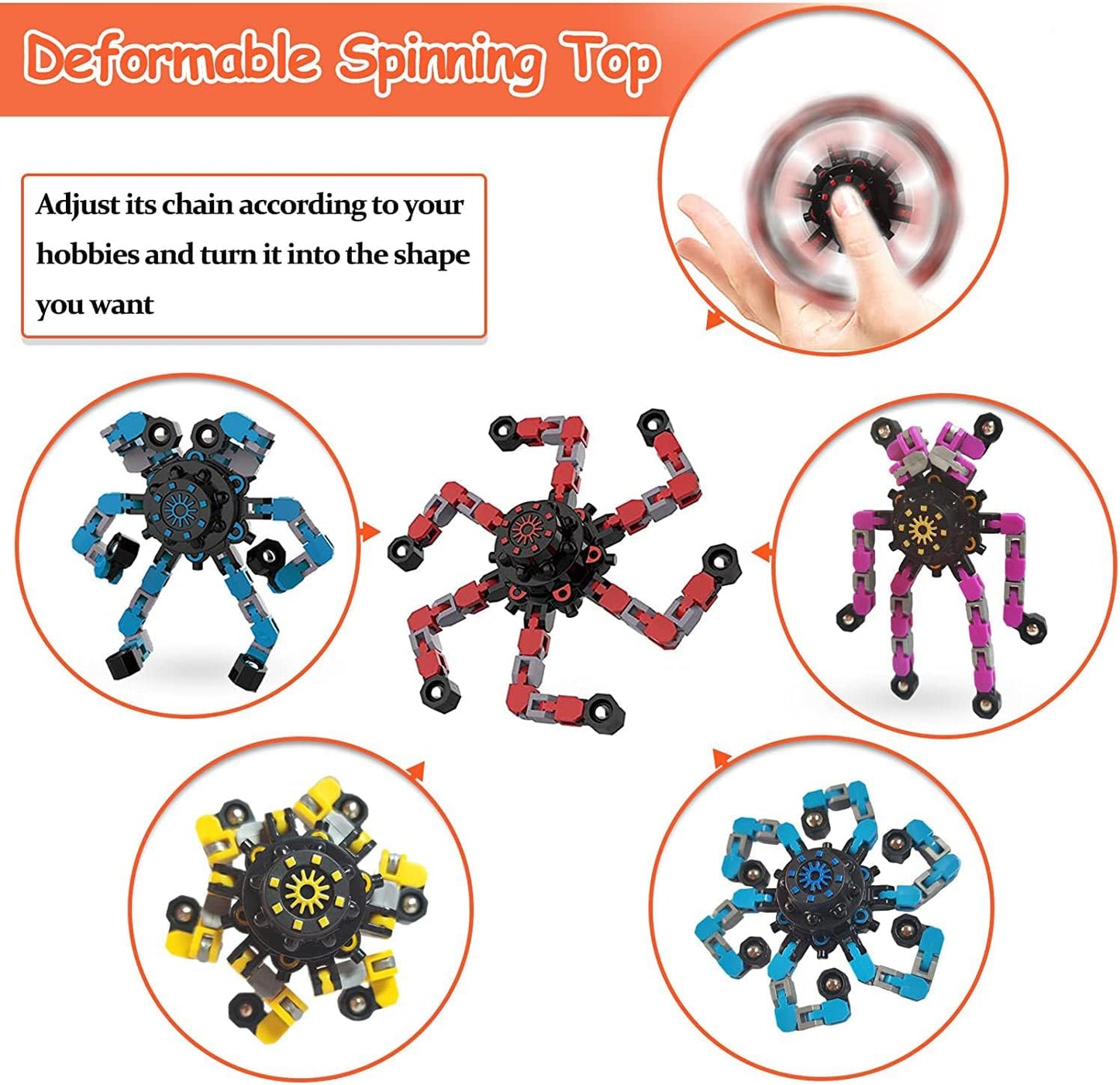100pcs Random Fidget Spinners,DIY Deformable Robot Fingertip Toys,Decompression Spinner,Deformable Creative Mechanical Gyro Toys,Stress Relief Mechanical Chain Toy for Kids Adults，Party Supplies