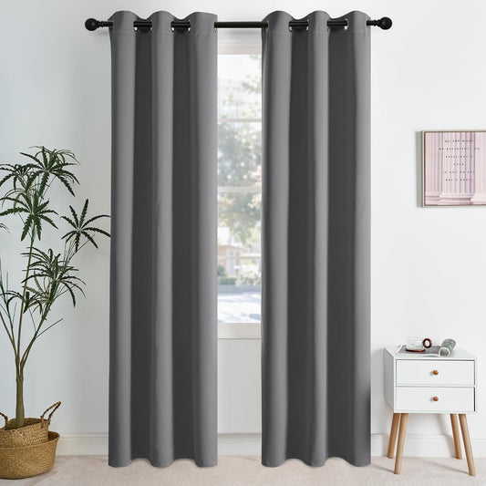 NICETOWN Grey Light Blocking Curtains 84 Inches Long 2 Panels for Living Room, Bedroom, Office Thermal Insulated Blackout Drapes Solid Grommet Noise Reducing Window Curtains, W40