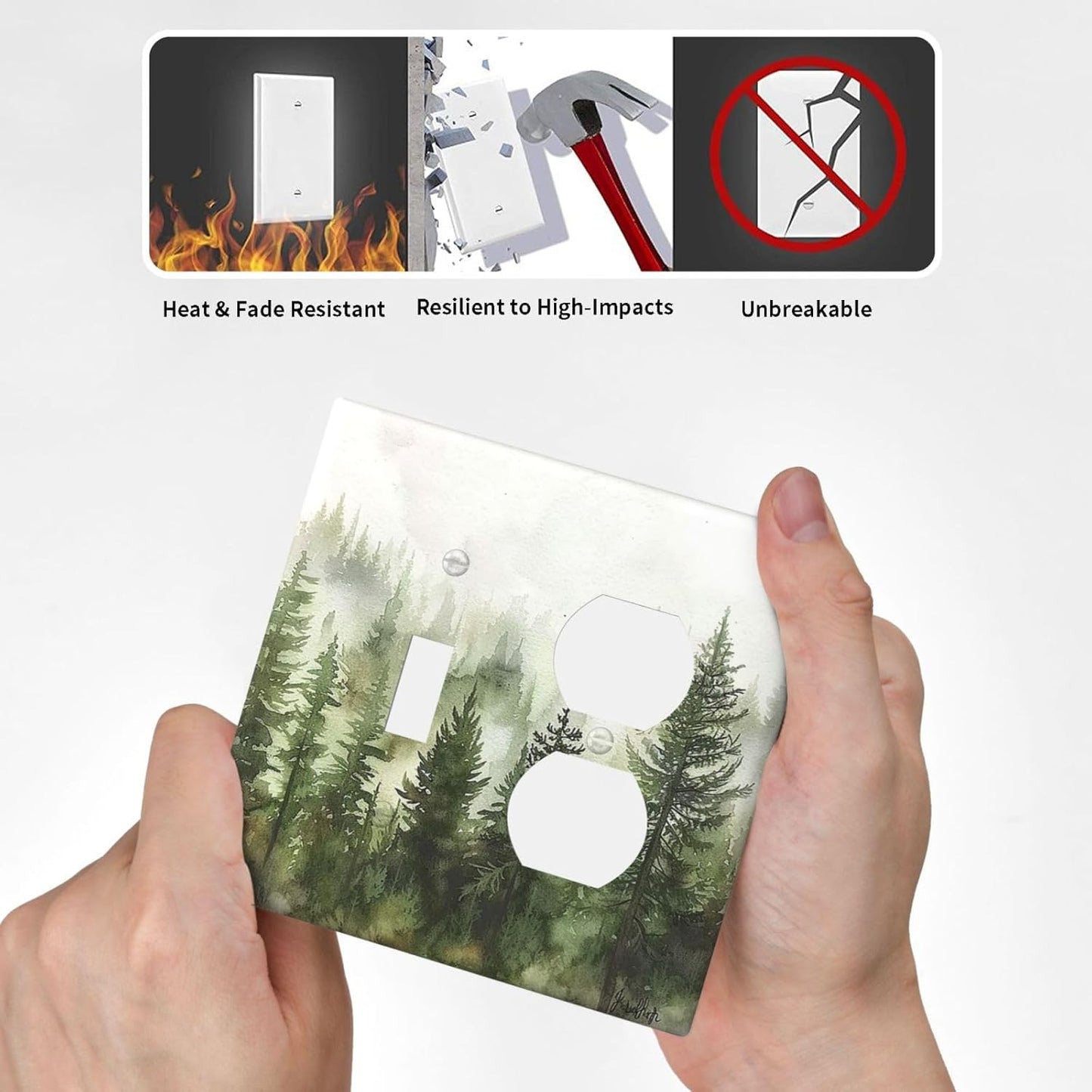 Wallplates Green Forest Watercolor Painting Foggy Pine 1 Toggle 1 Duplex Switch Plate Electrical GFCI Faceplate Decorative Light Switch Covers for Bedroom living Room Decor