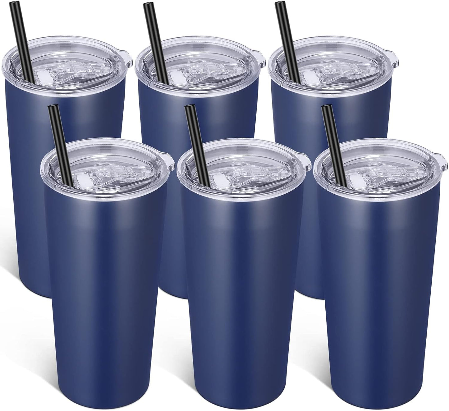 VEGOND 20oz Tumbler Bulk with Lid and Straw 6 Pack, Stainless Steel Vacuum Insulated Tumbler, Double Wall Coffee Cup Travel Mug, Navy Blue