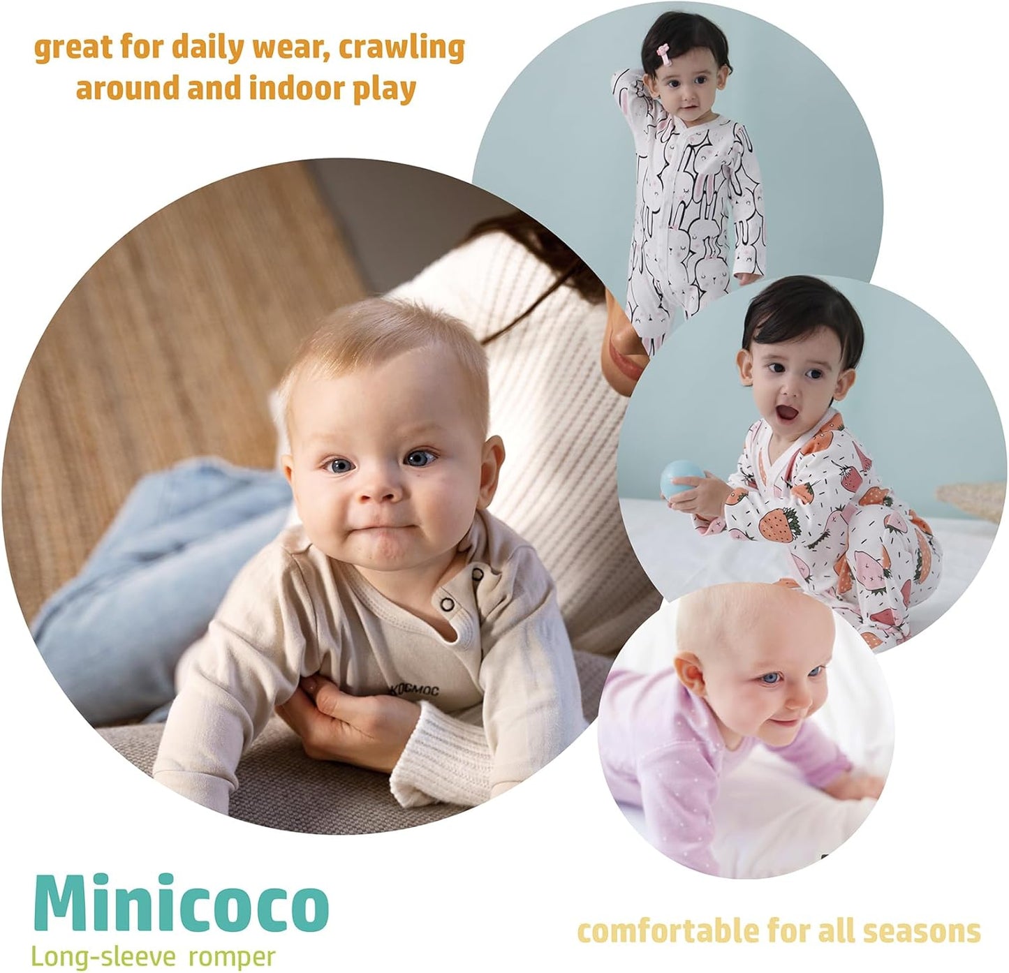 Baby Boys Girls Cotton Footies Multi Pack Long Sleeve Baby Footed One-Piece Jumpsuit Multi Pack