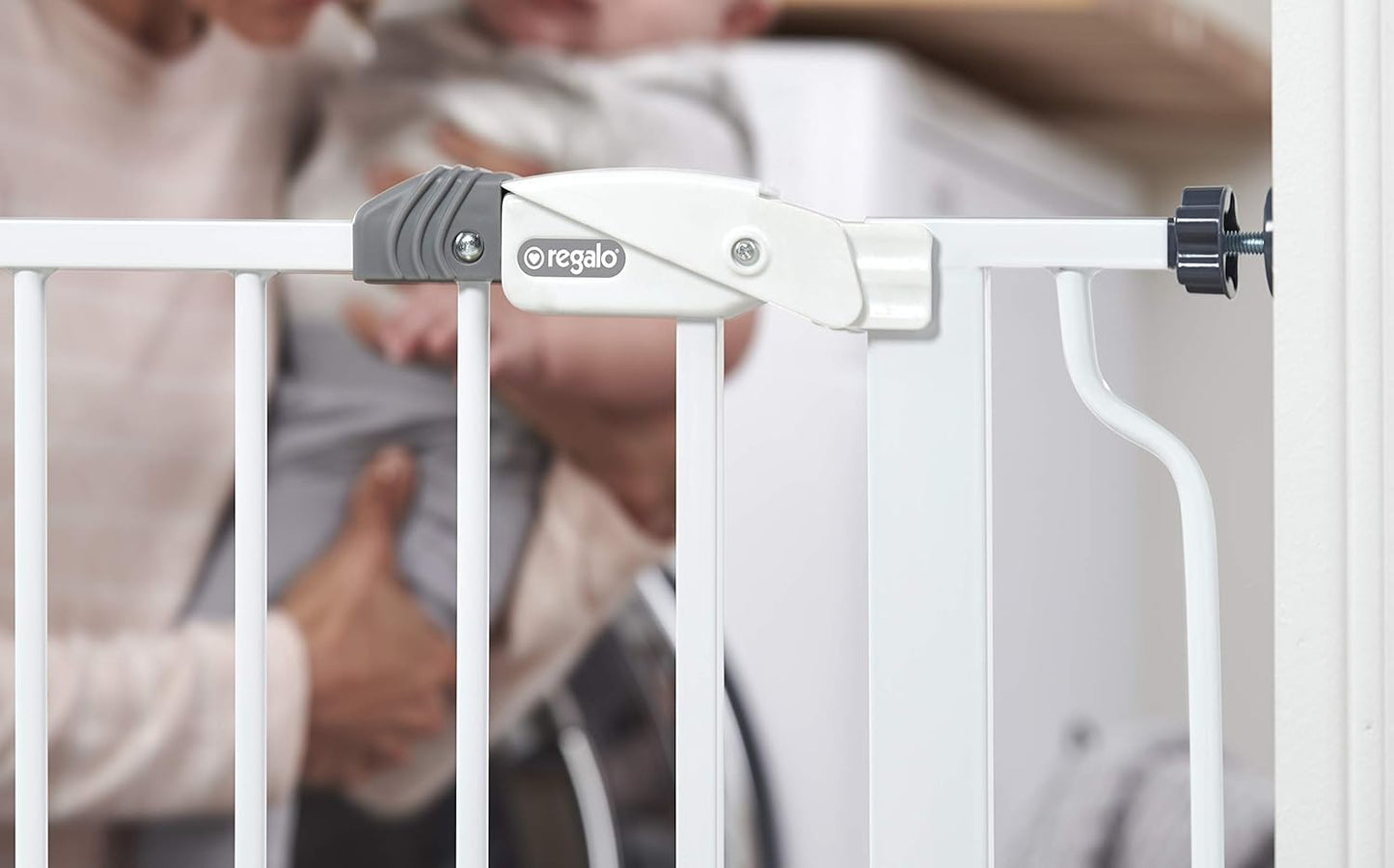 Regalo Easy Step 49-Inch Extra Wide Baby Gate, Includes 4-Inch and 12-Inch Extension Kit, 4 Pack of Pressure Mount Kit and 4 Pack of Wall Mount Kit