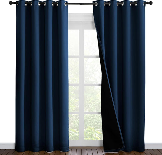NICETOWN Moroccan Blue Full Shade Curtain Panels, Pair of Energy Smart & Noise Blocking Out Blackout Drapes for Dining Room Window, Thermal Insulated Guest Room Lined Window Dressing(55 x 86 inch)