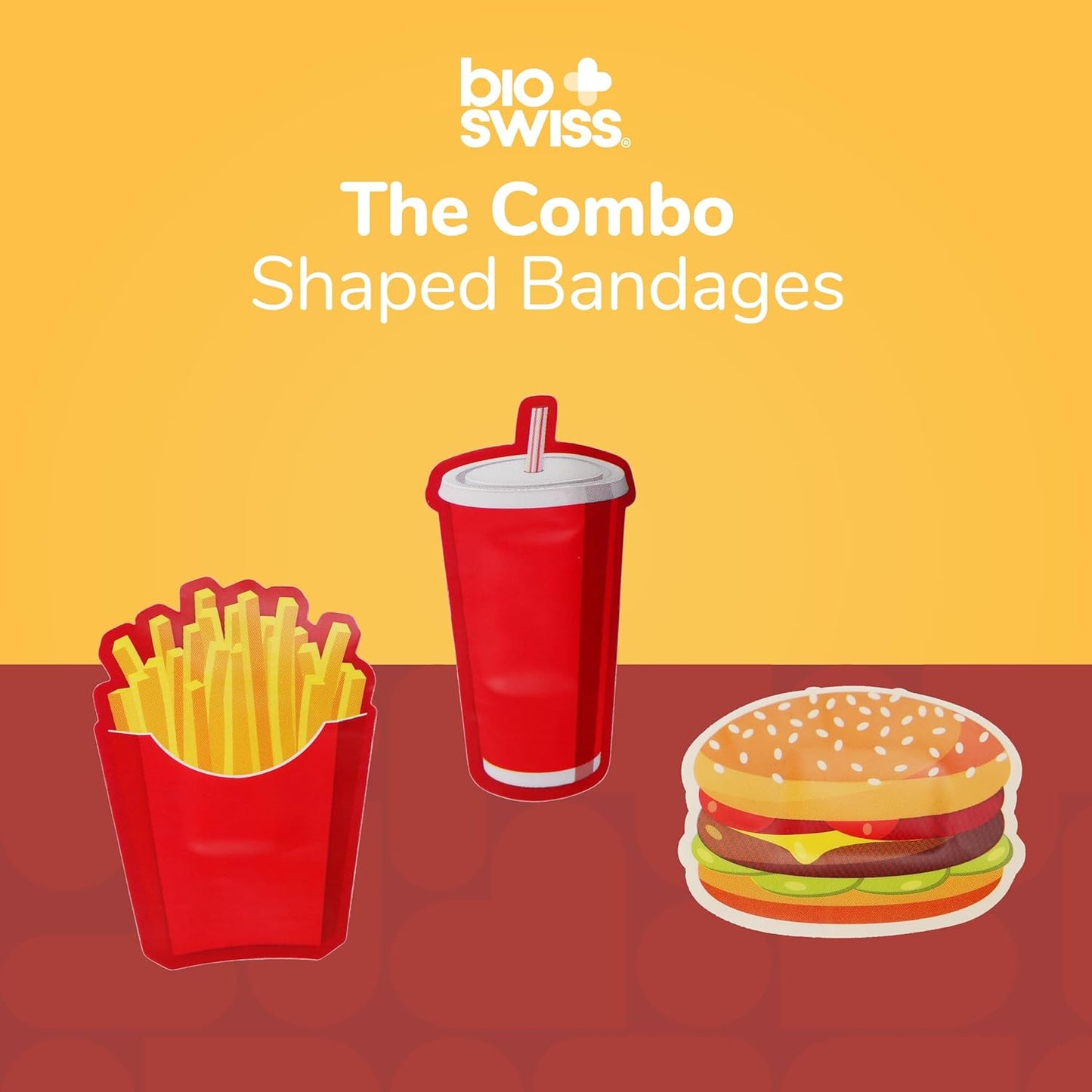 BioSwiss Bandages, Combo Meal Shaped Self Adhesive Bandage, Latex Free Sterile Wound Care, Fun First Aid Kit Supplies for Kids, 50 Count