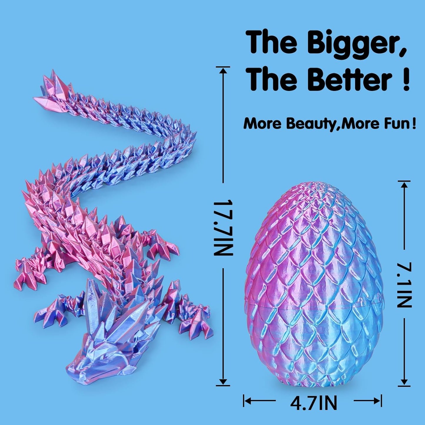 Large Dragon Eggs with Dragon Inside, 3D Printed Surprise Funny Gifts for Kids, Articulated Dragon Fidget Toys for Adults, Executive Desk Toys Office Room Décor (Gradient Light Purple-Red)