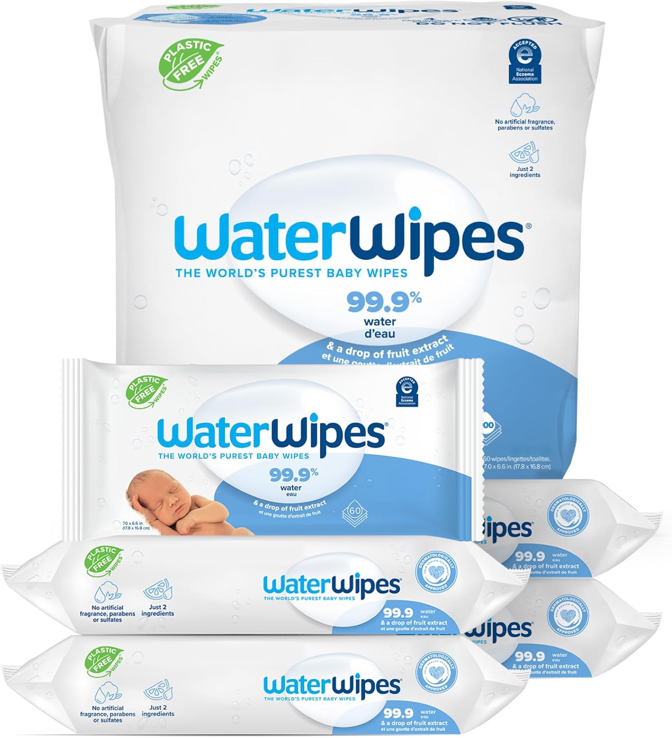 WaterWipes Sensitive+ Newborn & Baby Wipes, 3-In-1 Cleans, Cares, Protects, 99.9% Water, Unscented & Hypoallergenic, 300 Count (5 Packs)