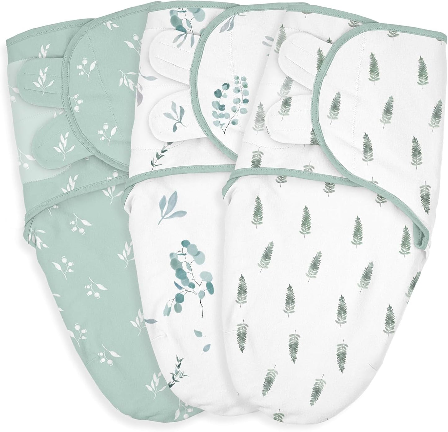 Baby Swaddle Sacks, 3-Pack Newborn Organic Cotton Swaddle Wrap, Adjustable Swaddling Blankets, Nursery Swaddling Essentials for Newborn 0-3 Months, Infant Shower Items Gift (Leaves & Trees)