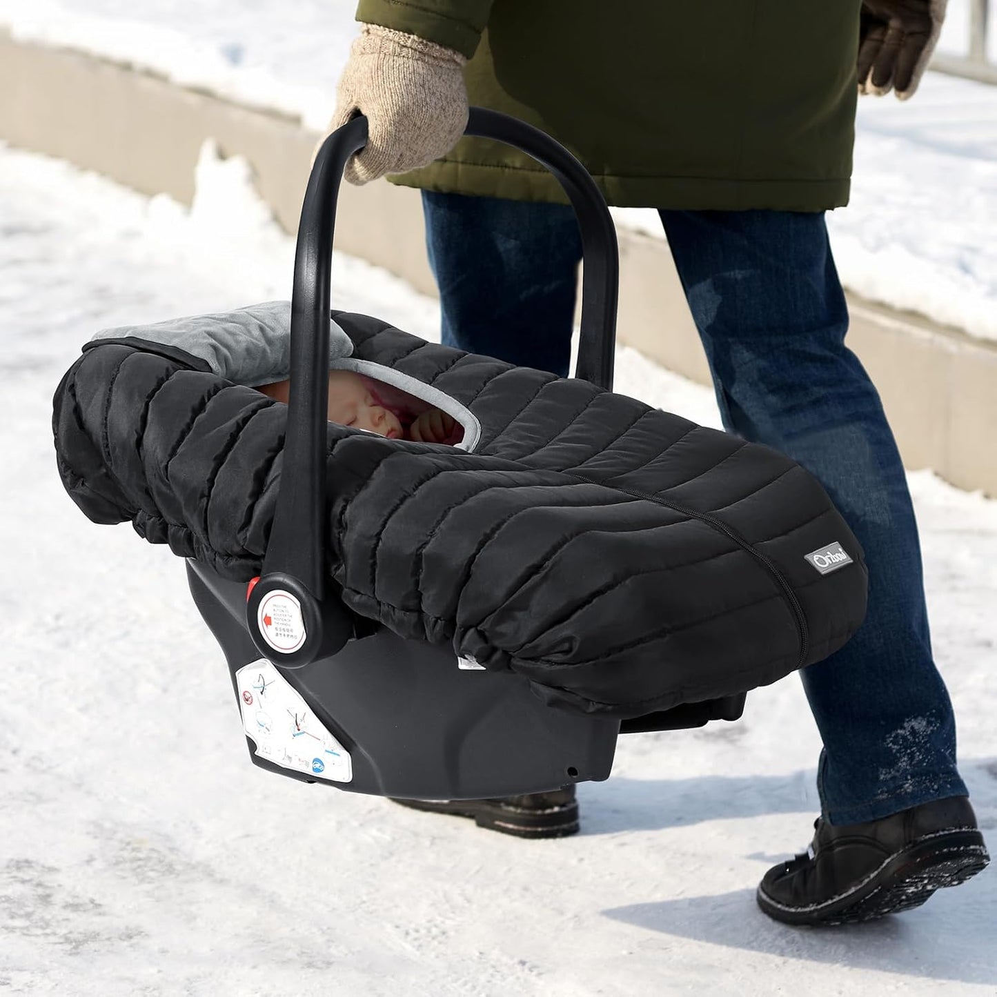 Orzbow Winter Carseat Cover for Baby, Baby Car Seat Cover for Boys & Girls, Warm Infant Car Seat Covers for Cold Weather, Rain & Snow Repellent, Waterproof, Universal Fit, Newborn Essentials, Black