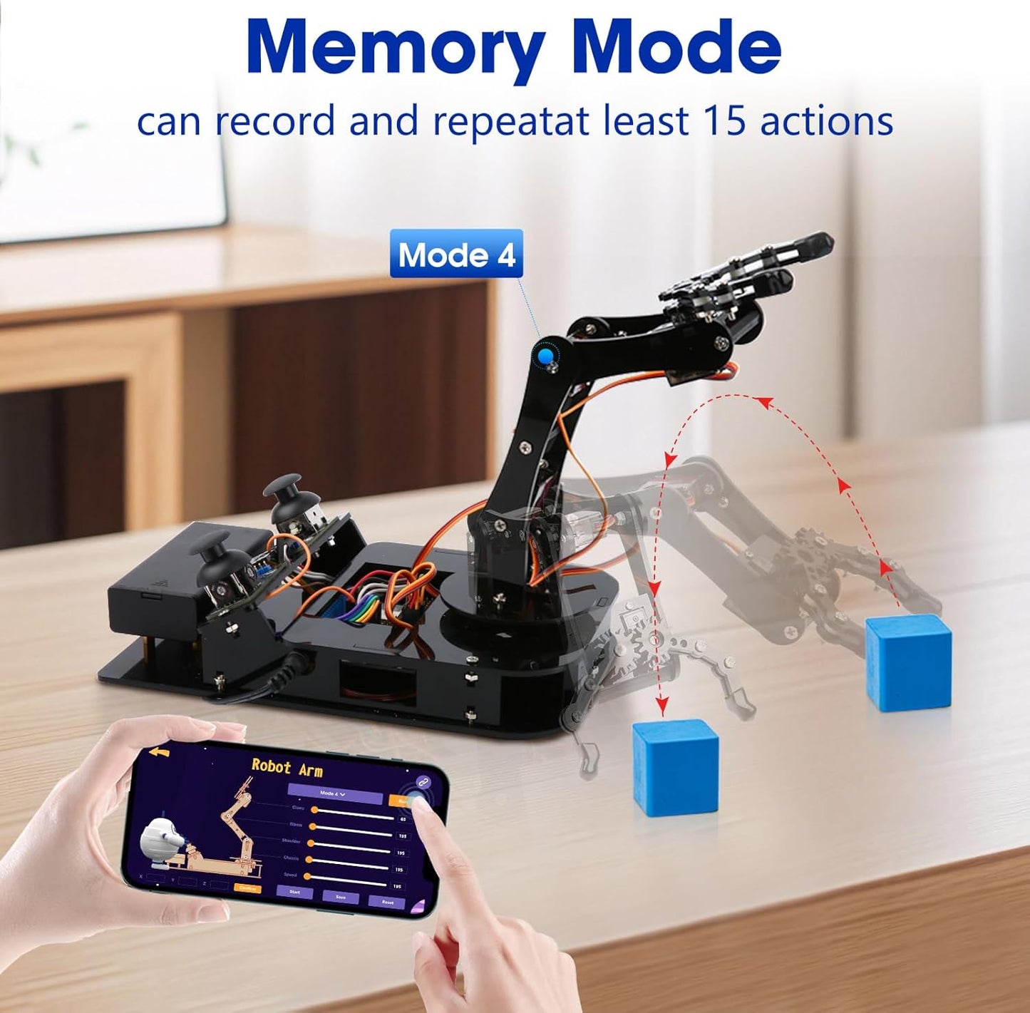 4DOF Robotic Arm Kit for Kids Compatible with Arduino IDE, Programming ESP32 Smart Robot Arm Building Kit STEM Educational Desktop Toy with Joystick and Web App Control for Children Ages 8+ and Adults