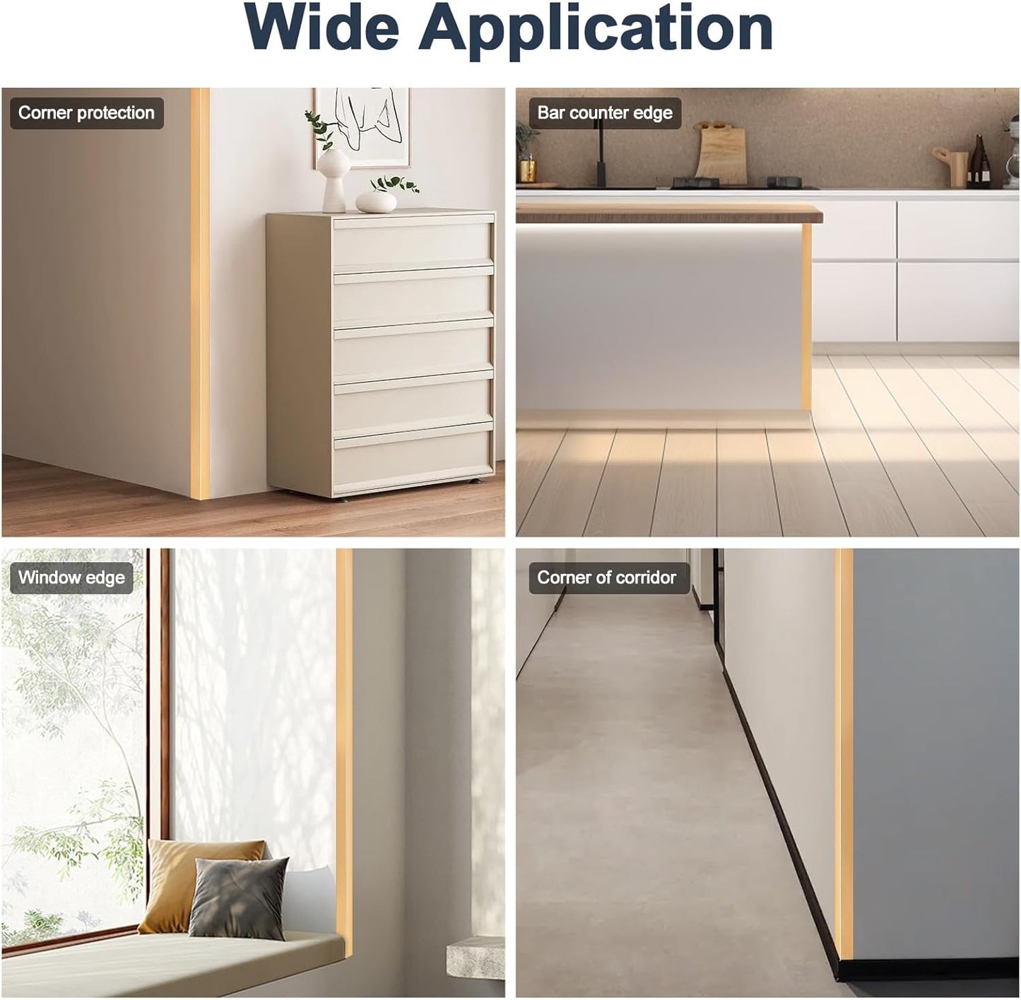 4PCS 45" Aluminum Metal Corner Protectors, Self Adhesive Corner Guards, Metal Wall Edge Protector Strip, Furniture Corner Protectors, Wall Cabinet Baseboard Decoration 45" x 1" (Copper Gold)