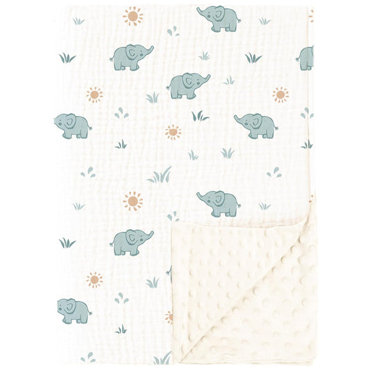 Konssy Baby Blankets for Unisex Boys Girls, Super Soft Nursery Minky Blankets with Muslin Cotton Front and Dotted Fleece Backing, Printed Bed Throws Newborn