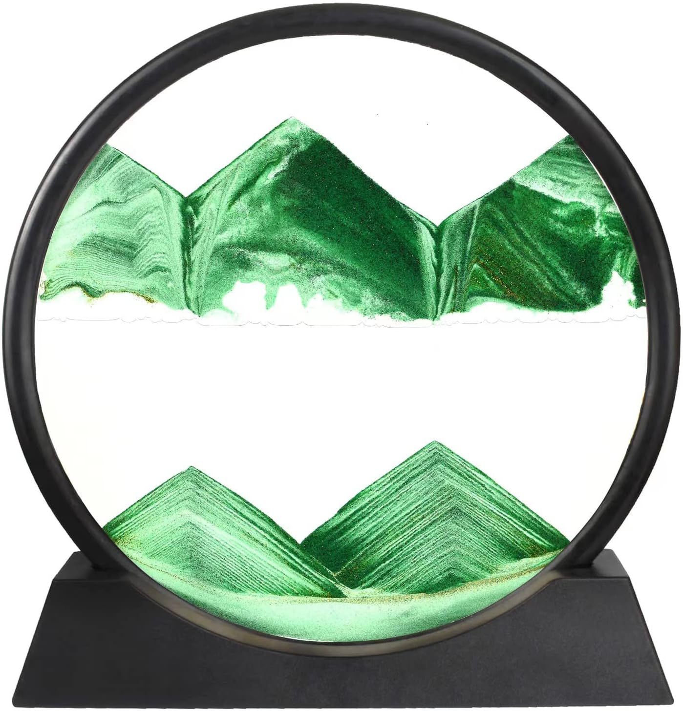 Moving Sand Art Picture in Motion Round Glass 3D Deep Sea Landscape, Dynamic Sand Art Sandscapes, Sensory Relaxing Desktop Table Decor Desk Decor Art Desk (7 inch, Green)