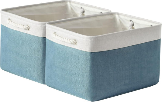 TcaFmac Organization and Storage Basket for Organizing - 16x12x12 inch Large 2 Pack Fabric Storage Cubes, Collapsible Storage Bins for Shelves Box Closet Cloth Home Toy Books Kids (White & Green)