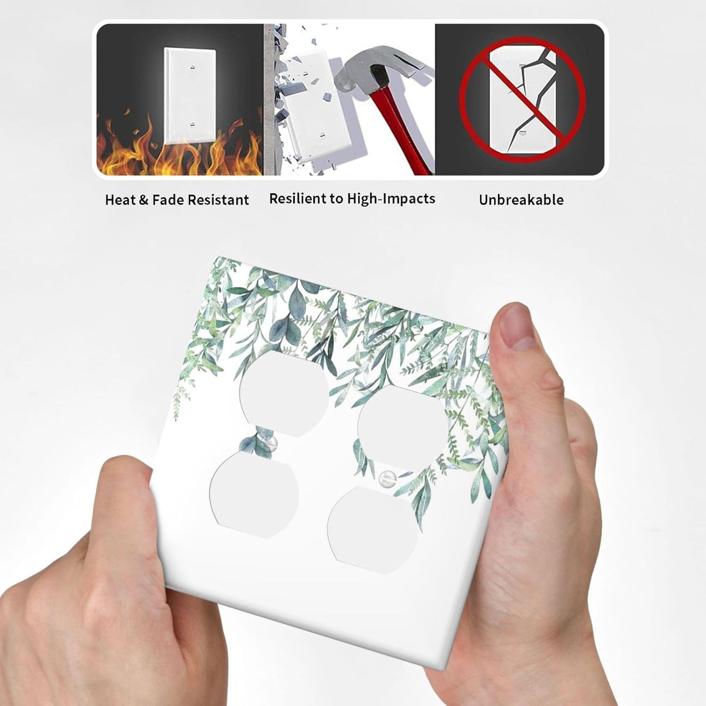 Eucalyptus Leaves Greenery Vine Flowers Simplicity Outlet Covers 2 Gang Double Duplex Decorative Light Switch Covers Electrical Wallplates Socket Faceplate for Bed Room Living Room Decor