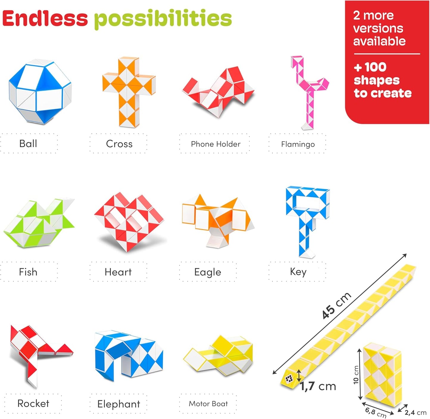 CUBIDI® Magic Snake Cube | Fidget Snake Toy for Kids | Travel Toys for Kids Ages 4-8 | Great Gift for Boys and Girls Birthday, Christmas, Stocking Stuffers - 24 Blocks | 0.9 inch x 0.7 inch | Yellow